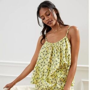 Anthropologie Yellow Printed Spaghetti-Strap Blouse